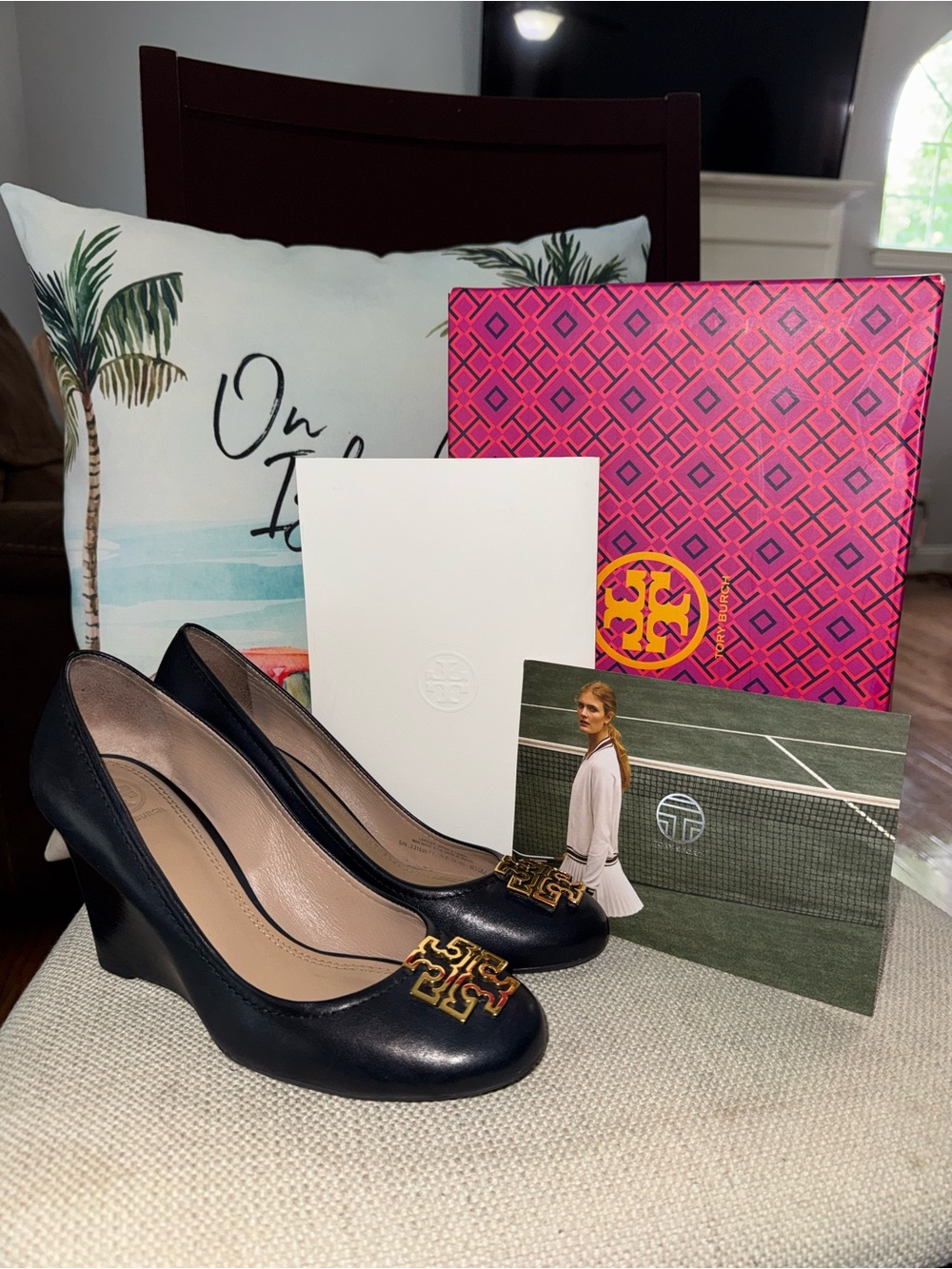 Tory Burch Melinda Pump Women'S Bright Leather In Navy Blue Size 8.5